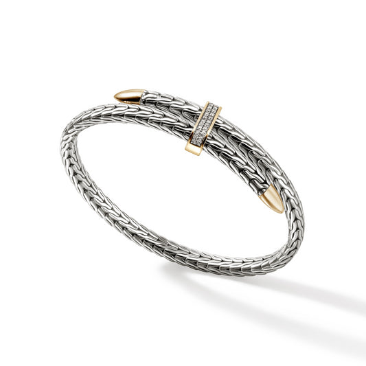 SILVER & 14KY GOLD DIAMOND PAVE SPEAR FLEX CUFF