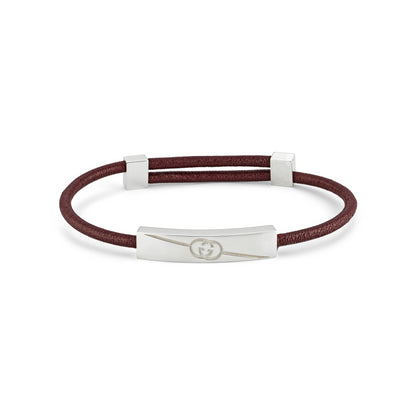 SS GUCCI TAG INTERLOCKING G LOGO ON RED LEATHER CORD