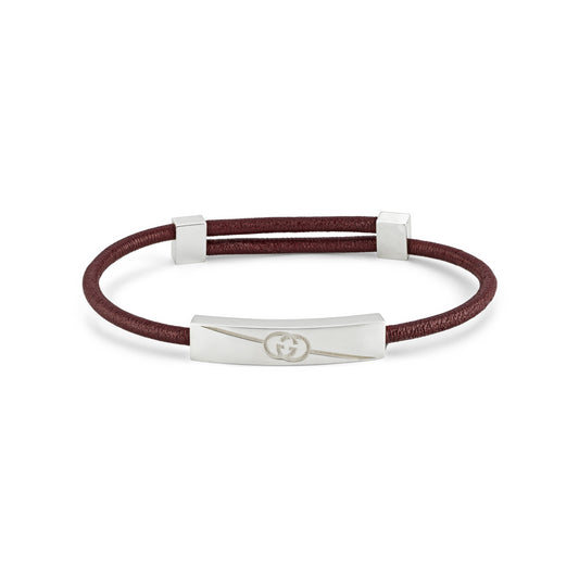 SS GUCCI TAG INTERLOCKING G LOGO ON RED LEATHER CORD