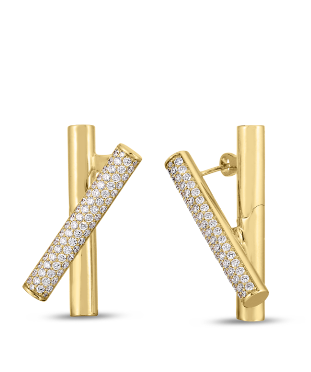 18KY DOMINO DIAMOND CROSSOVER EARRINGS