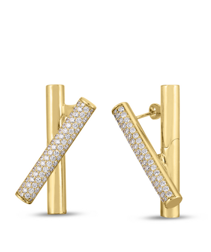 18KY DOMINO DIAMOND CROSSOVER EARRINGS