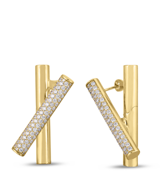 18KY DOMINO DIAMOND CROSSOVER EARRINGS