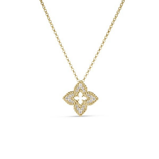 18KY VENTIAN PRINCESS PAVE DIAMOND SMALL FLOWER NECKLACE