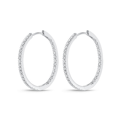 18KW OVAL DIAMOND HOOP EARRINGS