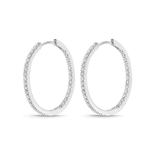18KW OVAL DIAMOND HOOP EARRINGS