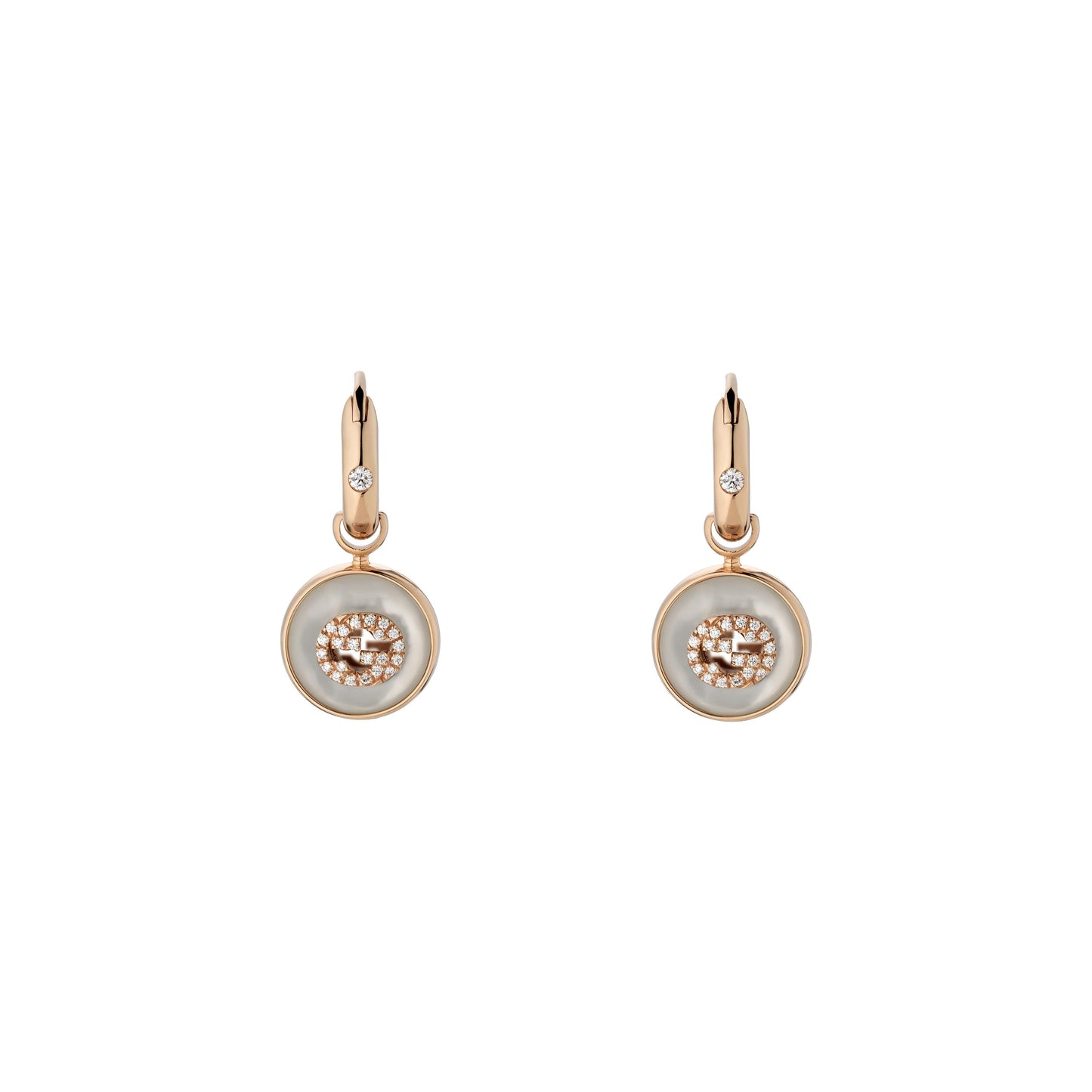 18KR MOPAND DIAMOND INTERLOCKING G DANGLE EARRINGS