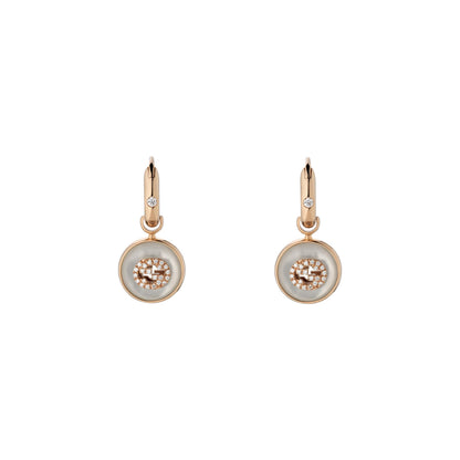 18KR MOPAND DIAMOND INTERLOCKING G DANGLE EARRINGS