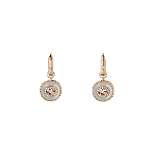 18KR MOPAND DIAMOND INTERLOCKING G DANGLE EARRINGS