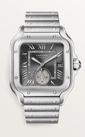 40.2MM SANTOS DE CARTIER DUAL TIME WITH EXTRA GRAY ALLIGATOR STRAP