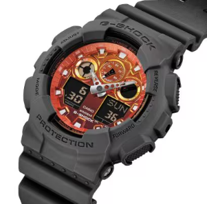 GA100 SERIES - FLAME GRAY/ORANGE CHRONO ANALOG/DIGITAL WATCH