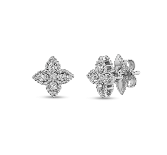 18KW PRINCESS FLOWER SMALL DIAMOND STUD EARRINGS