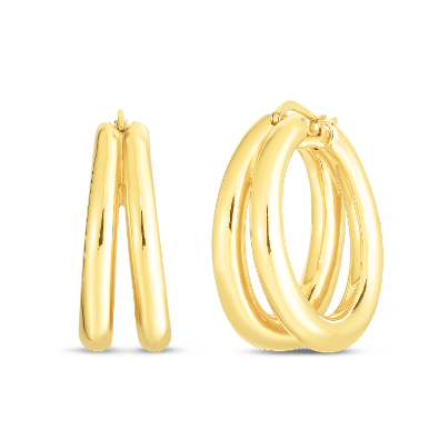 18KY DESIGNER GOLD GRADUATED THICK DOUBLE HOOP EARRINGS