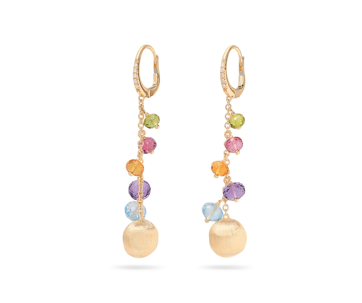 18KY AFRICA MULTICOLOR GEMSTONE DROP EARRINGSS
