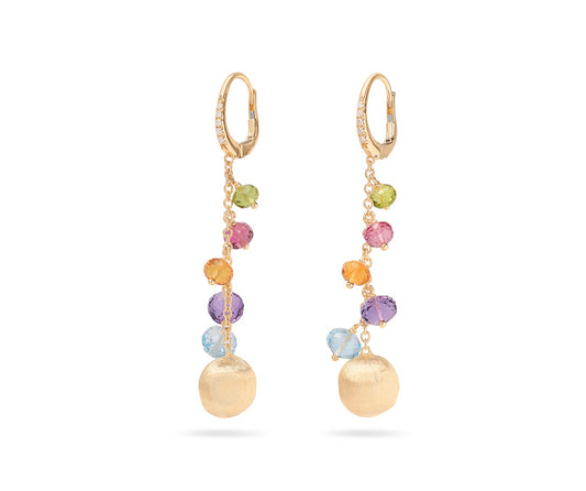 18KY AFRICA MULTICOLOR GEMSTONE DROP EARRINGSS