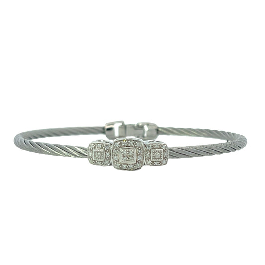 GREY CABLE BANGLE WITH 18KW DIAMOND STATIONS