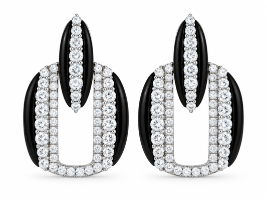 18KW BLACK ENAMEL AND DIAMOND FASHION EARRINGS