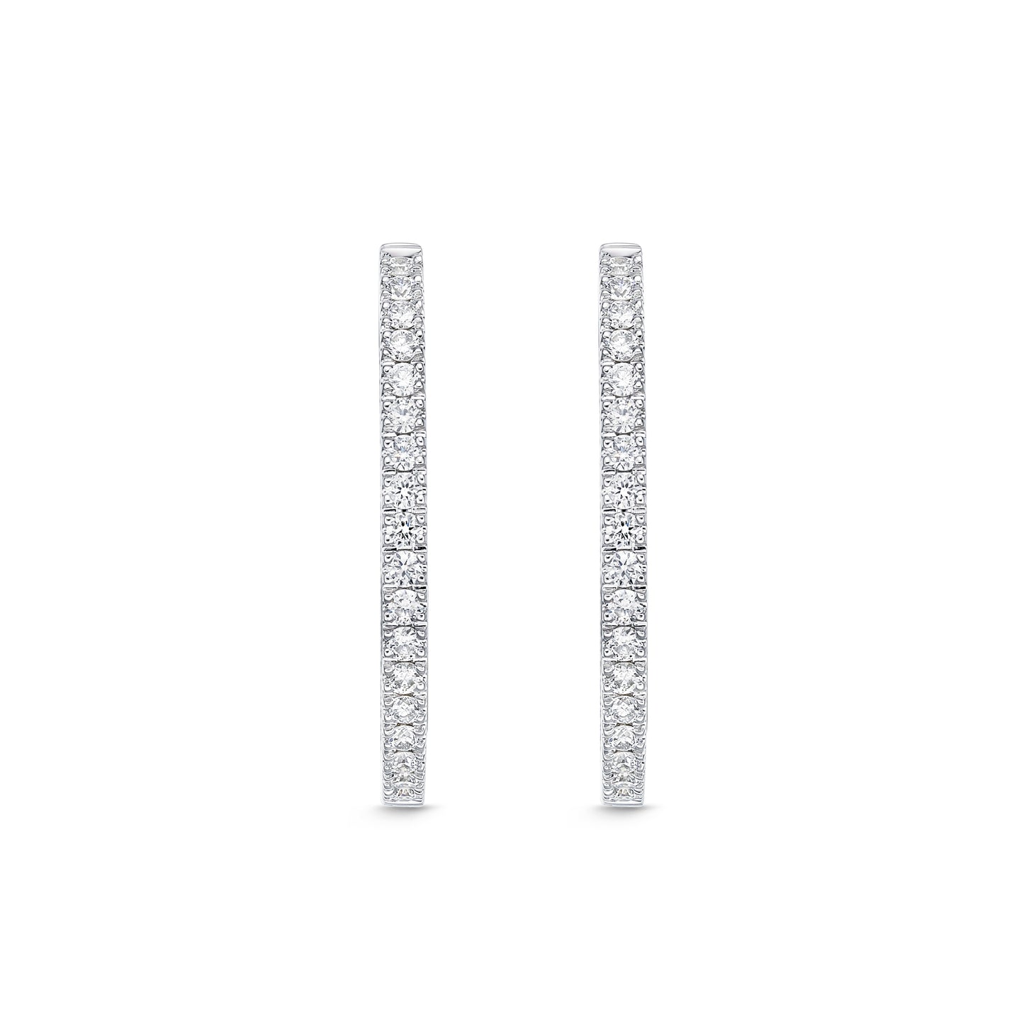 18KW OVAL DIAMOND HOOP EARRINGS