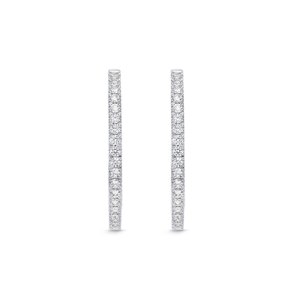18KW OVAL DIAMOND HOOP EARRINGS