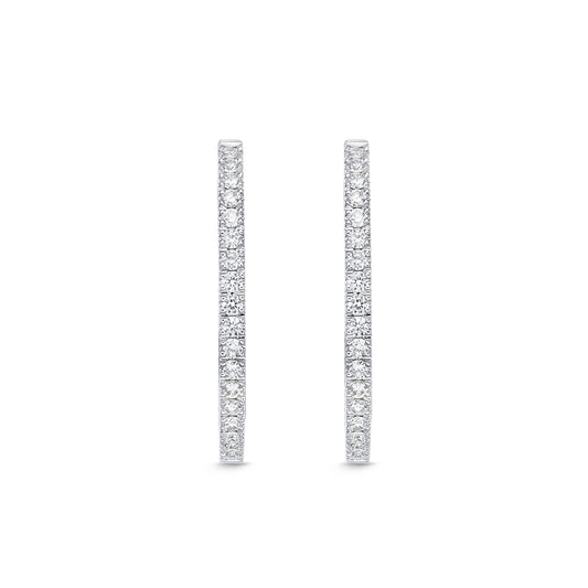 18KW OVAL DIAMOND HOOP EARRINGS