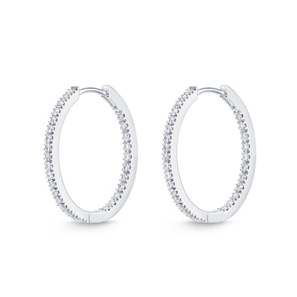 18KW OVAL DIAMOND HOOP EARRINGS