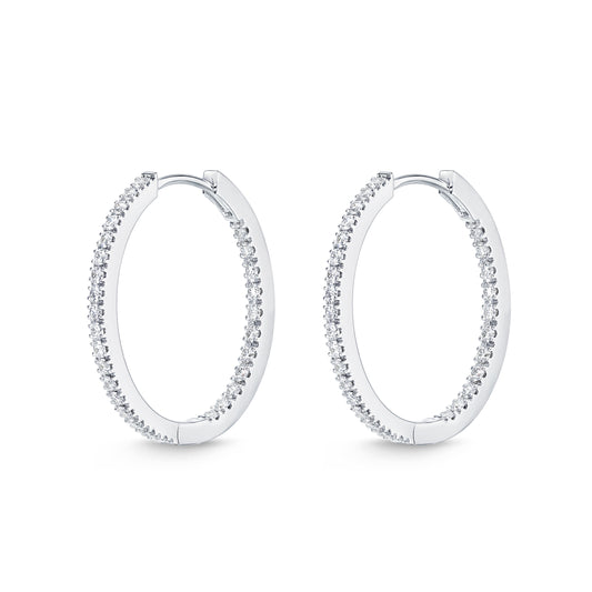 18KW OVAL DIAMOND HOOP EARRINGS