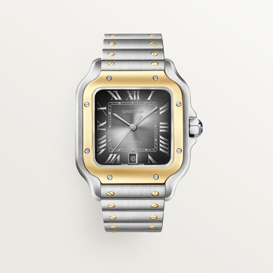 SS/18KY LARGE SANTOS DE CARTIER ANTHRACITE DIAL