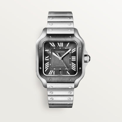 SS LARGE SANTOS DE CARTIER GRAY DIAL  BRACELET AND BLACK RUBBER STRAP