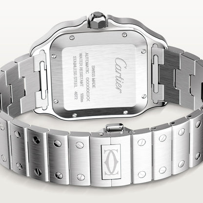 SS LARGE SANTOS DE CARTIER GRAY DIAL  BRACELET AND BLACK RUBBER STRAP