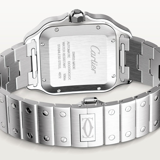 SS LARGE SANTOS DE CARTIER GRAY DIAL  BRACELET AND BLACK RUBBER STRAP