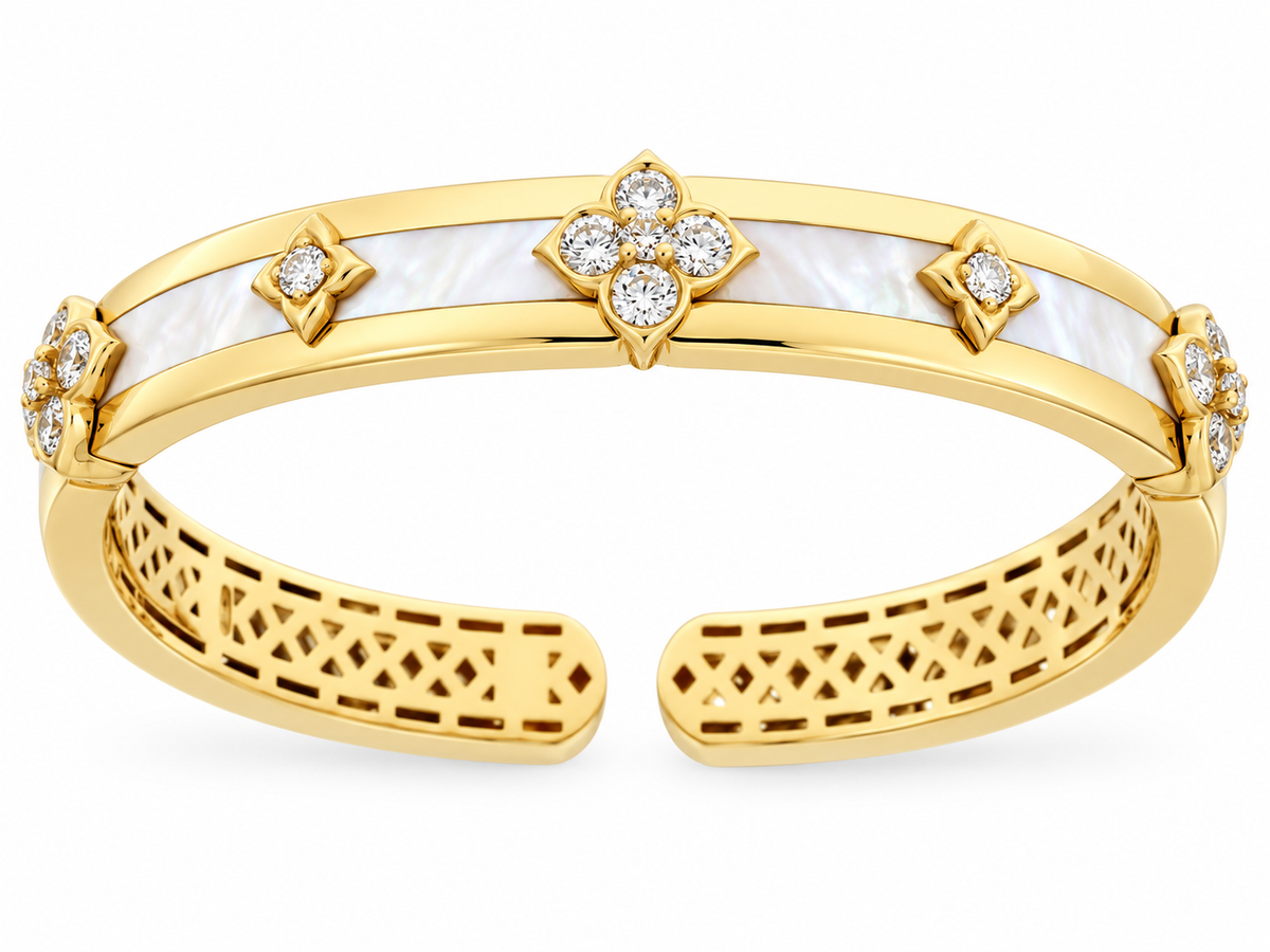 18KY MOTHER OF PEARL DIAMOND STATION BANGLE