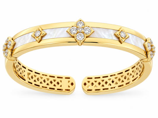 18KY MOTHER OF PEARL DIAMOND STATION BANGLE