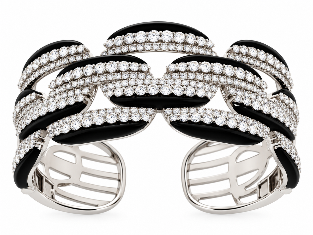 18KW DIAMOND AND BLACK ENAMEL BANGLE