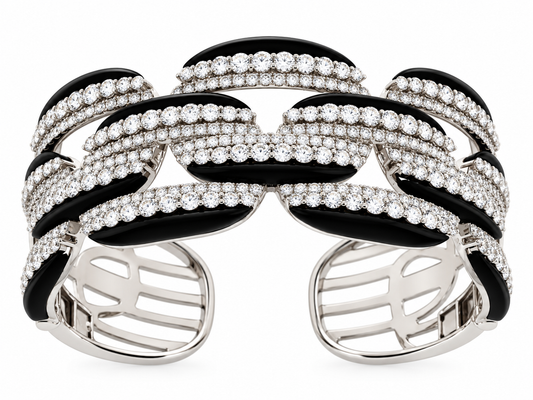 18KW DIAMOND AND BLACK ENAMEL BANGLE