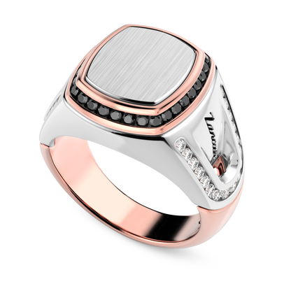 ZANCAN 18KWR BLACK AND WHITE DIAMOND MENS RING