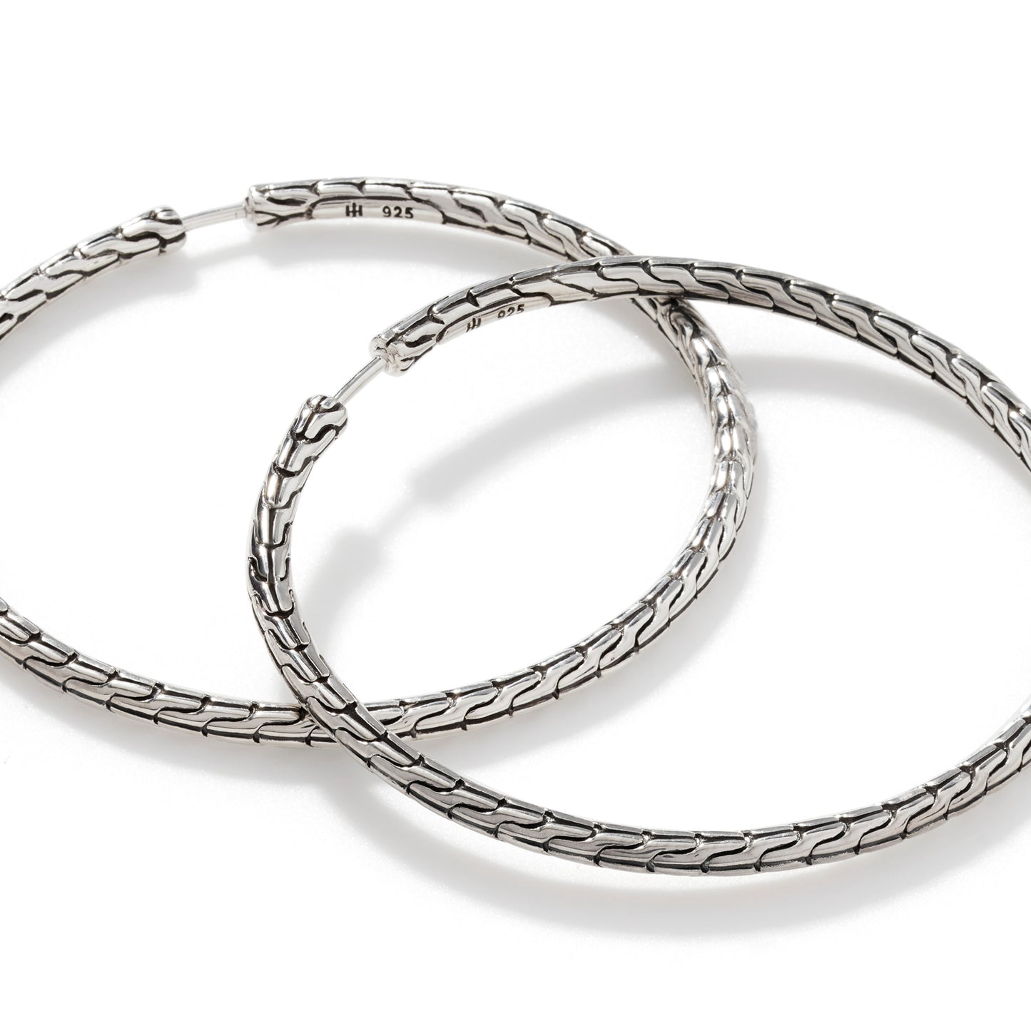 Carved Chain Hoop Earring, Silver, 50MM