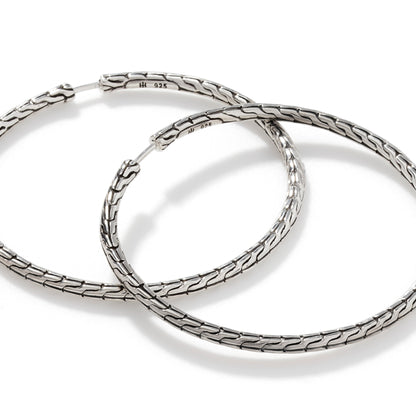 Carved Chain Hoop Earring, Silver, 50MM