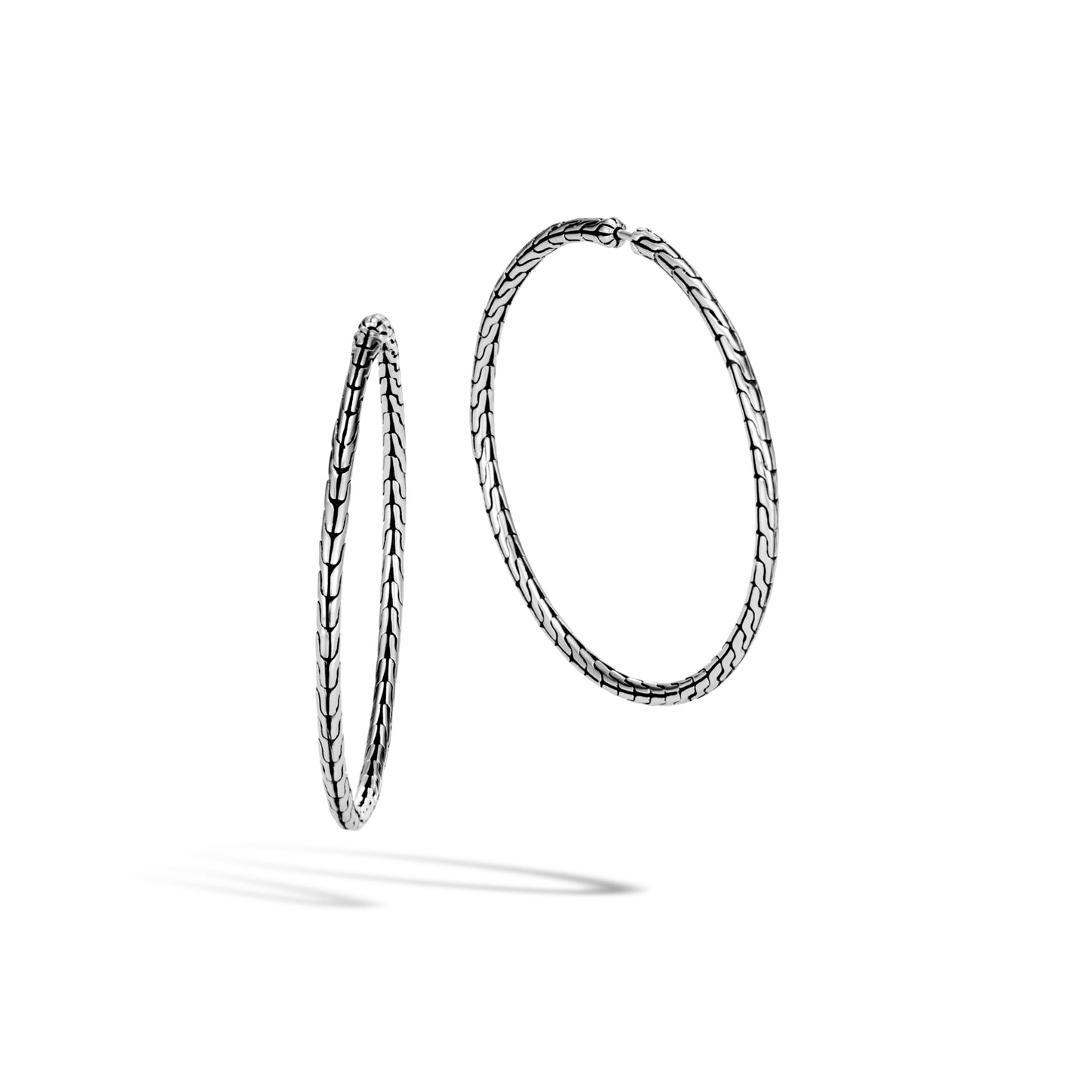 Carved Chain Hoop Earring, Silver, 50MM
