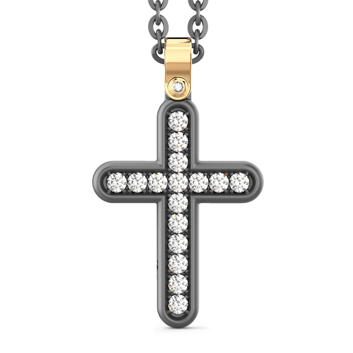 ZANCAN TITANIUM & 18KY MENS DIAMOND CROSS NECKLACE