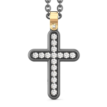 ZANCAN TITANIUM & 18KY MENS DIAMOND CROSS NECKLACE