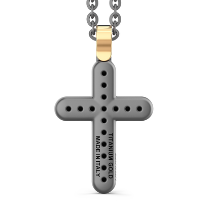 ZANCAN TITANIUM & 18KY MENS DIAMOND CROSS NECKLACE