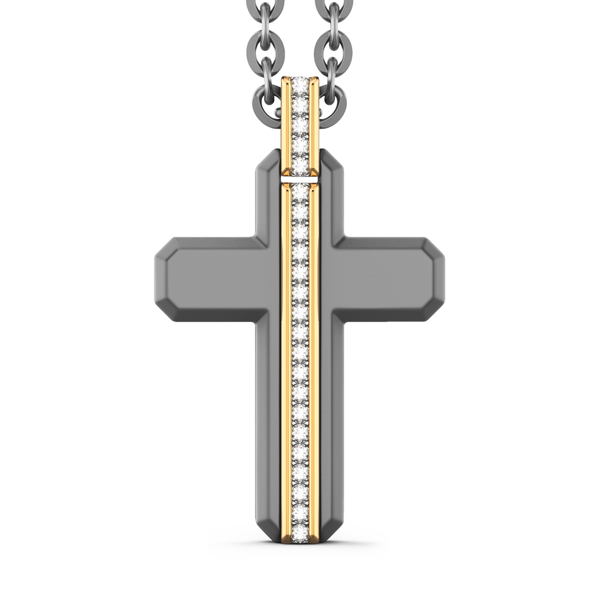 ZANCAN 18KY AND TITANIUM DIAMOND CROSS MENS NECKLACE