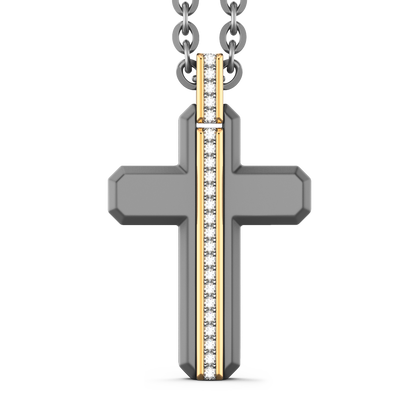 ZANCAN 18KY AND TITANIUM DIAMOND CROSS MENS NECKLACE
