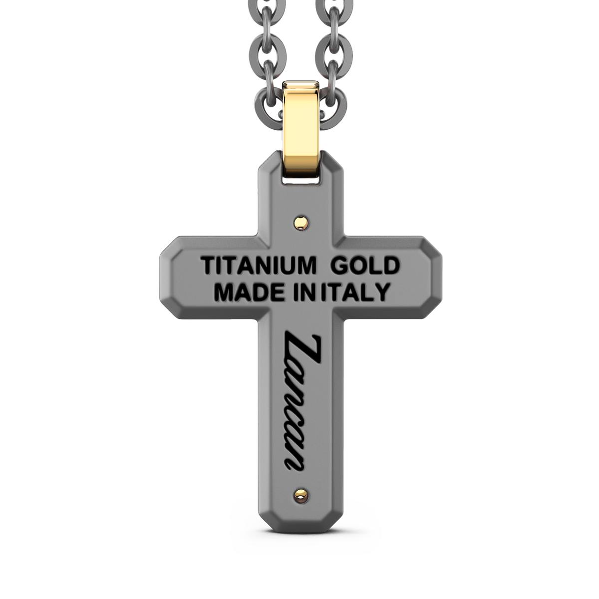 ZANCAN 18KY AND TITANIUM DIAMOND CROSS MENS NECKLACE