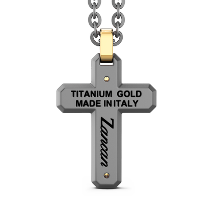 ZANCAN 18KY AND TITANIUM DIAMOND CROSS MENS NECKLACE