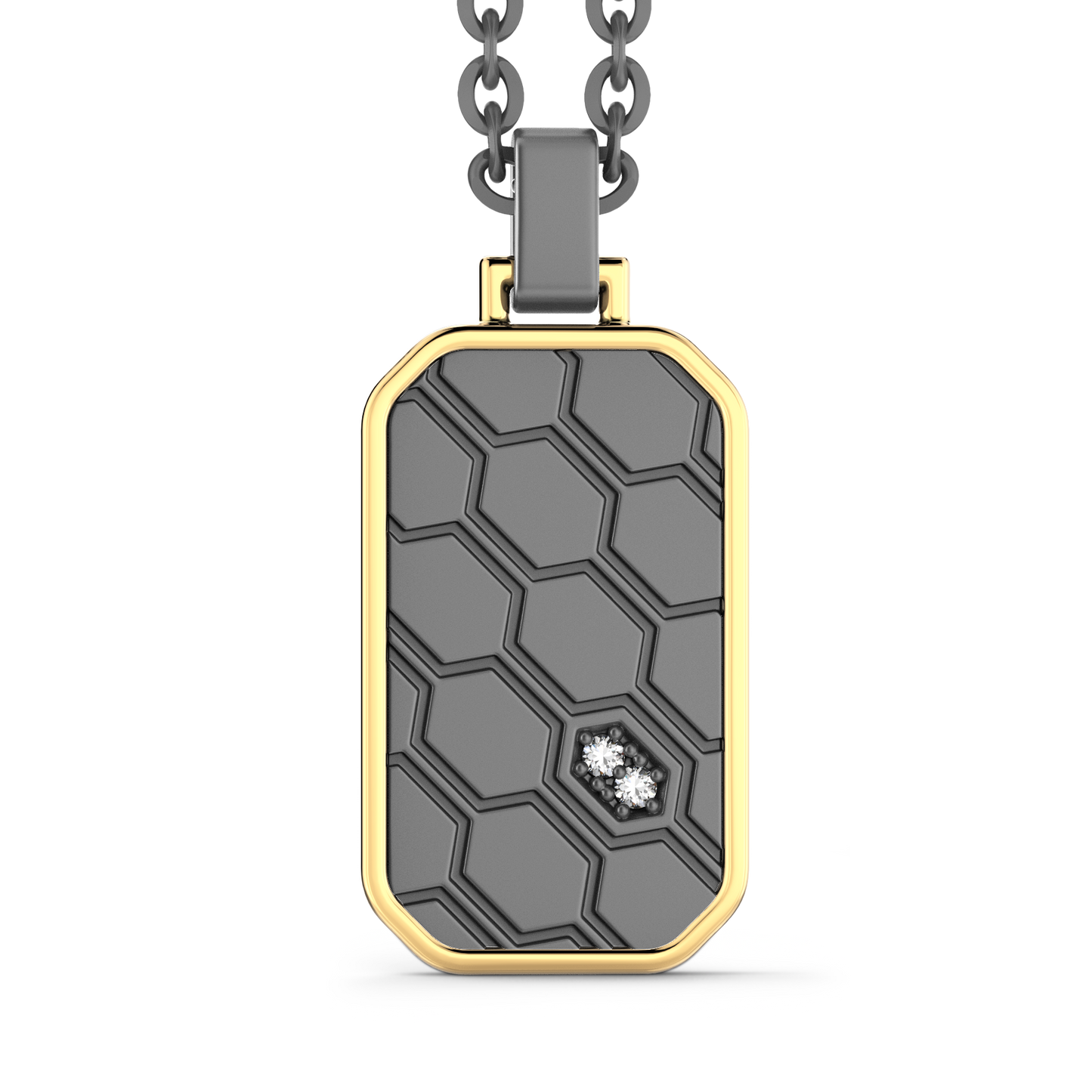 ZANCAN TITANIUM & 18KY MENS DOG TAG WITH DIAMONDS