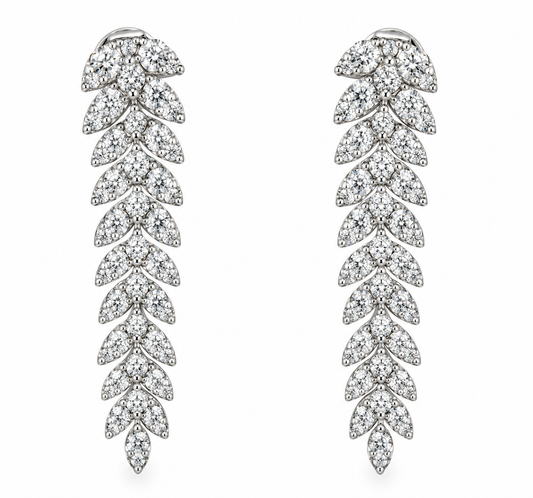 18KW FEATHER DIAMOND DROP EARRINGS