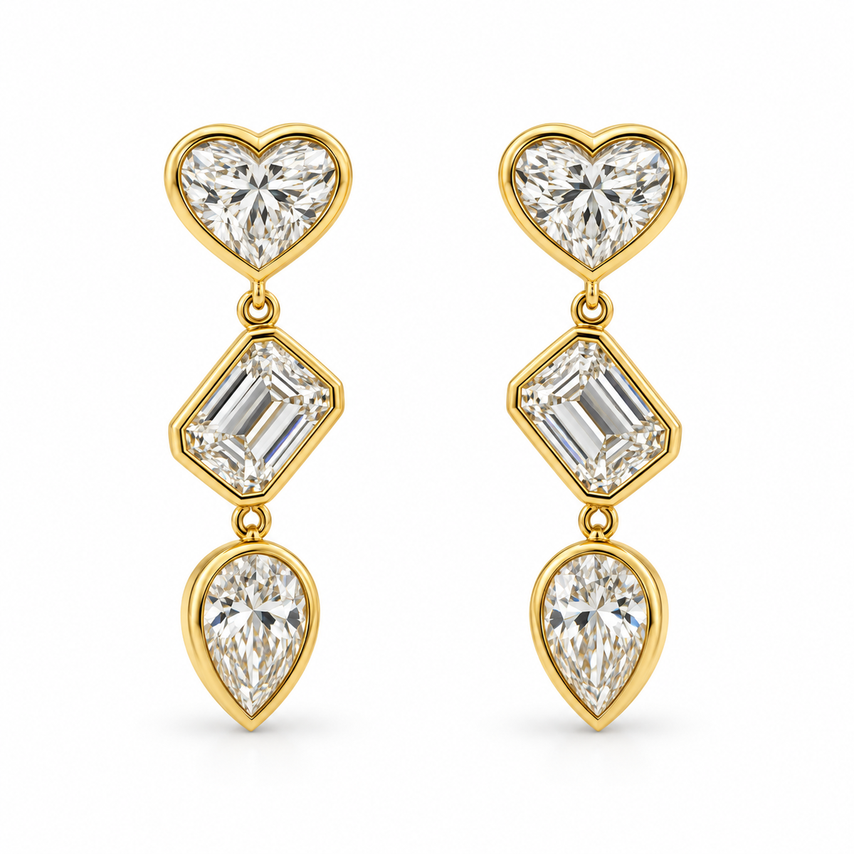 18KY MULTI SHAPE DIAMOND DROP EARRINGS