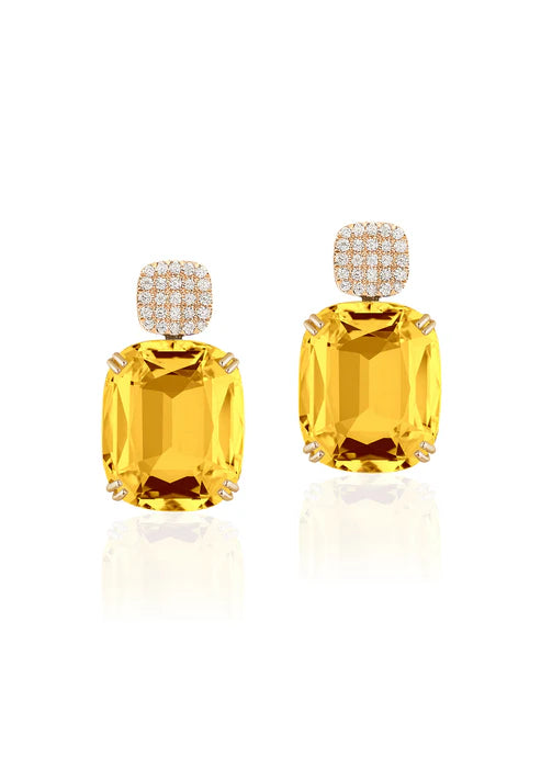 GOSHWARA 18KY CUSION DROP EARRINGS WITH DIAMONDS