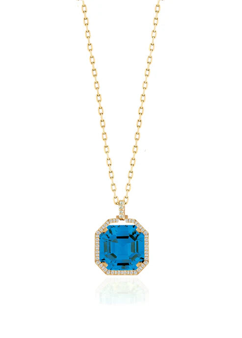 GOSHWARA 18KY ASSCHER PENDANT WITH DIAMOND HALO