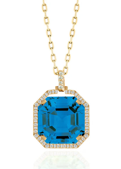 GOSHWARA 18KY ASSCHER PENDANT WITH DIAMOND HALO